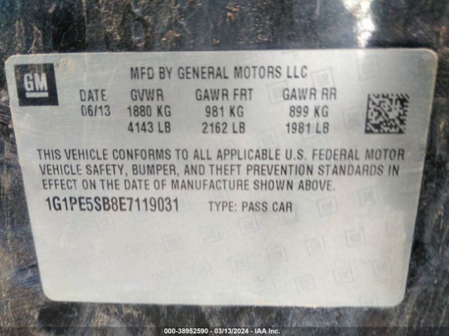 Photo 8 VIN: 1G1PE5SB8E7119031 - CHEVROLET CRUZE 