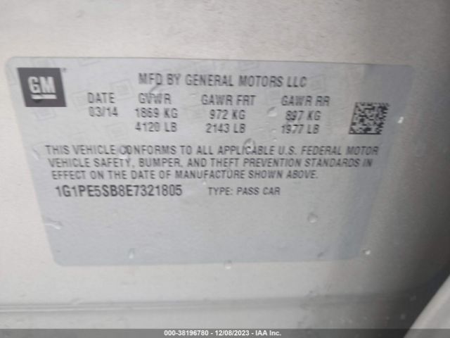 Photo 8 VIN: 1G1PE5SB8E7321805 - CHEVROLET CRUZE 