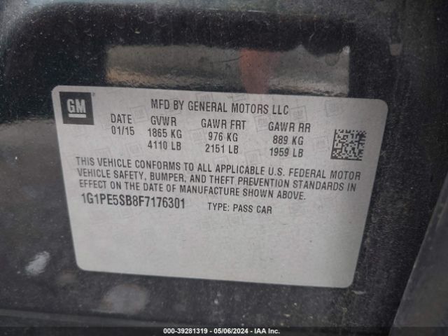 Photo 8 VIN: 1G1PE5SB8F7176301 - CHEVROLET CRUZE 