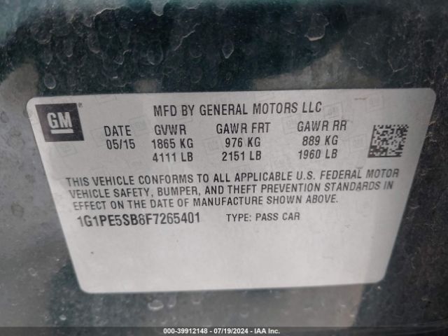 Photo 8 VIN: 1G1PE5SB8F7265401 - CHEVROLET CRUZE 