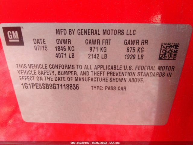 Photo 8 VIN: 1G1PE5SB8G7118836 - CHEVROLET CRUZE LIMITED 