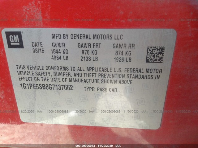 Photo 8 VIN: 1G1PE5SB8G7137662 - CHEVROLET CRUZE LIMITED 