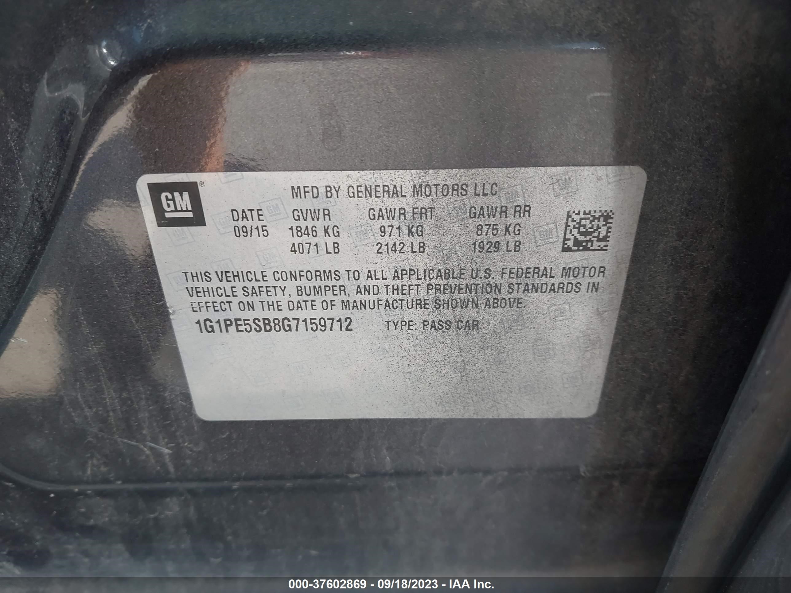 Photo 8 VIN: 1G1PE5SB8G7159712 - CHEVROLET CRUZE 