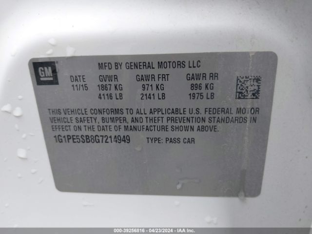 Photo 8 VIN: 1G1PE5SB8G7214949 - CHEVROLET CRUZE LIMITED 