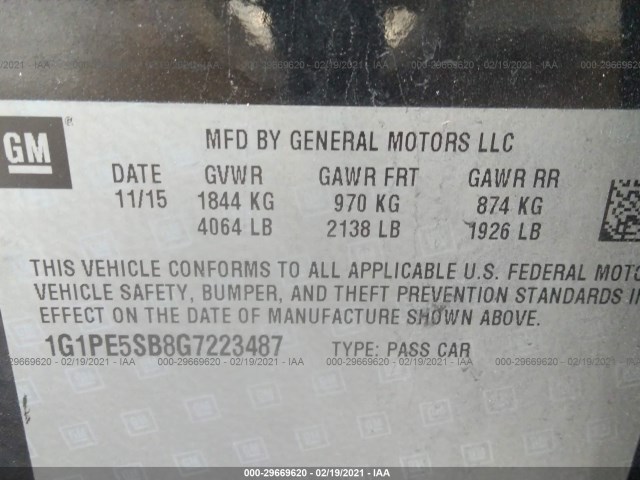 Photo 8 VIN: 1G1PE5SB8G7223487 - CHEVROLET CRUZE LIMITED 