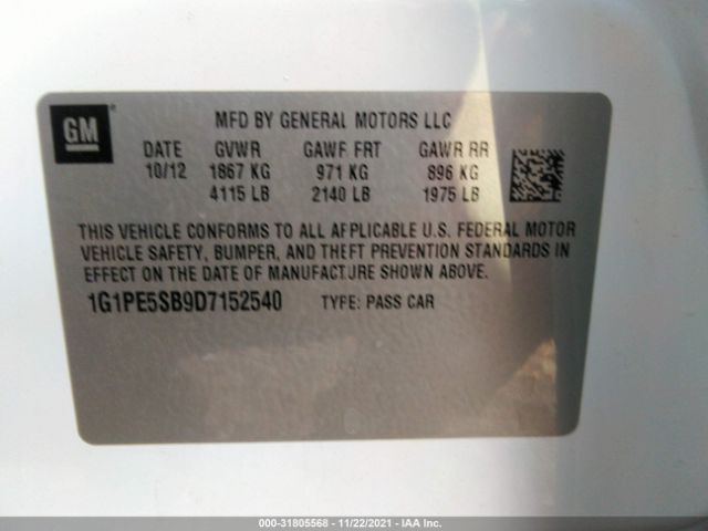 Photo 8 VIN: 1G1PE5SB9D7152540 - CHEVROLET CRUZE 