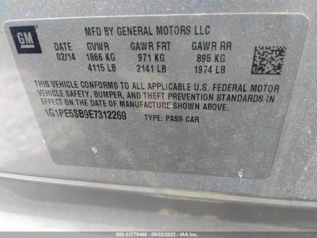 Photo 8 VIN: 1G1PE5SB9E7312269 - CHEVROLET CRUZE 