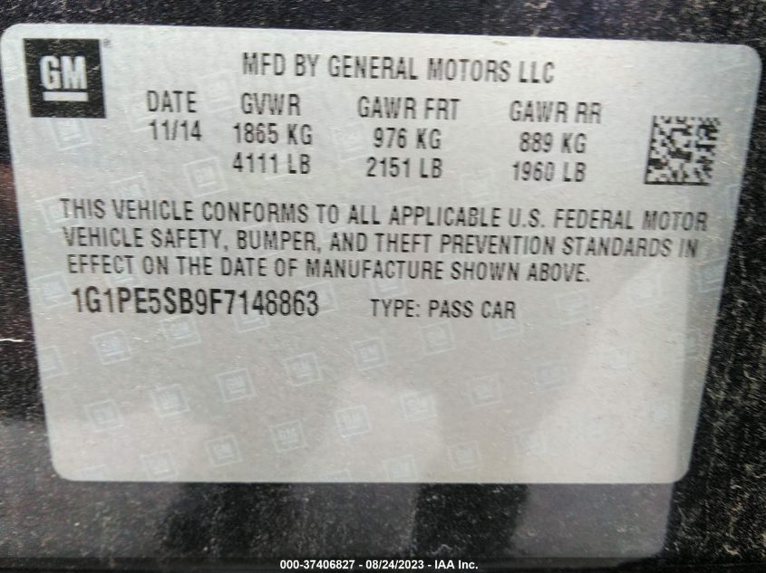 Photo 8 VIN: 1G1PE5SB9F7148863 - CHEVROLET CRUZE 