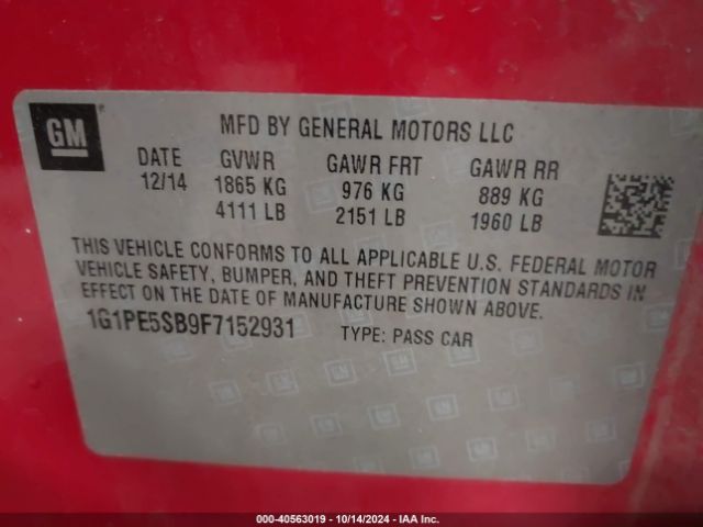 Photo 8 VIN: 1G1PE5SB9F7152931 - CHEVROLET CRUZE 