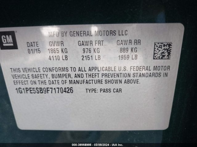 Photo 8 VIN: 1G1PE5SB9F7170426 - CHEVROLET CRUZE 