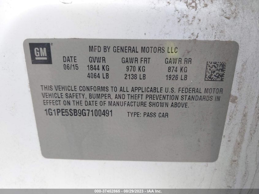 Photo 8 VIN: 1G1PE5SB9G7100491 - CHEVROLET CRUZE 