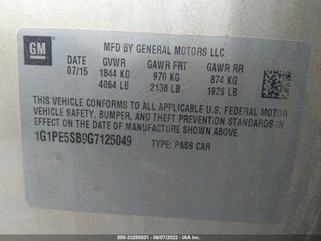 Photo 8 VIN: 1G1PE5SB9G7125049 - CHEVROLET CRUZE LIMITED 