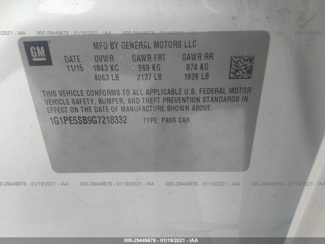 Photo 8 VIN: 1G1PE5SB9G7218332 - CHEVROLET CRUZE LIMITED 