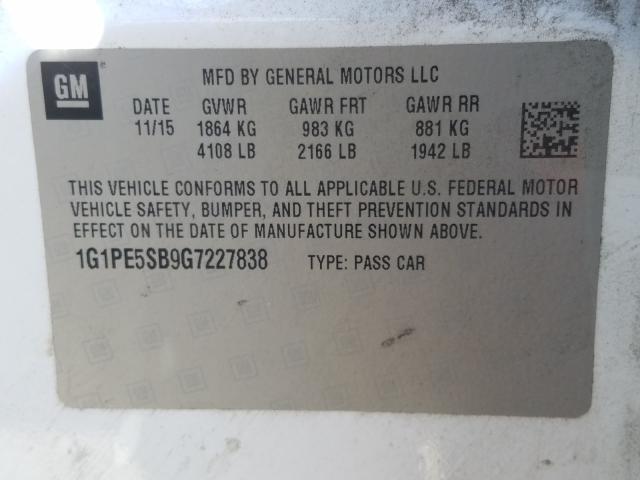 Photo 9 VIN: 1G1PE5SB9G7227838 - CHEVROLET CRUZE LIMI 