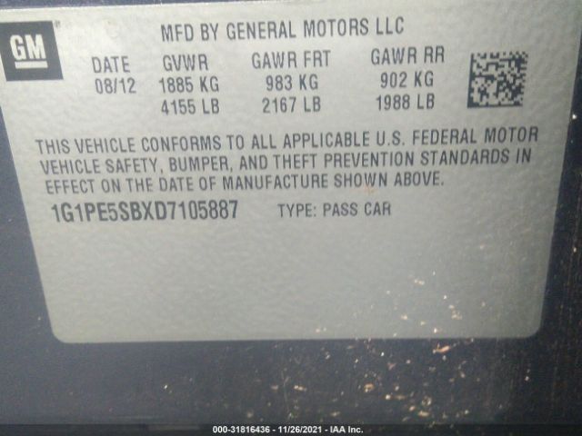 Photo 8 VIN: 1G1PE5SBXD7105887 - CHEVROLET CRUZE 