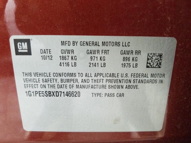 Photo 9 VIN: 1G1PE5SBXD7146620 - CHEVROLET CRUZE LT 