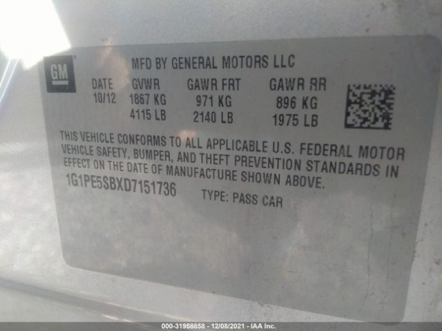 Photo 8 VIN: 1G1PE5SBXD7151736 - CHEVROLET CRUZE 