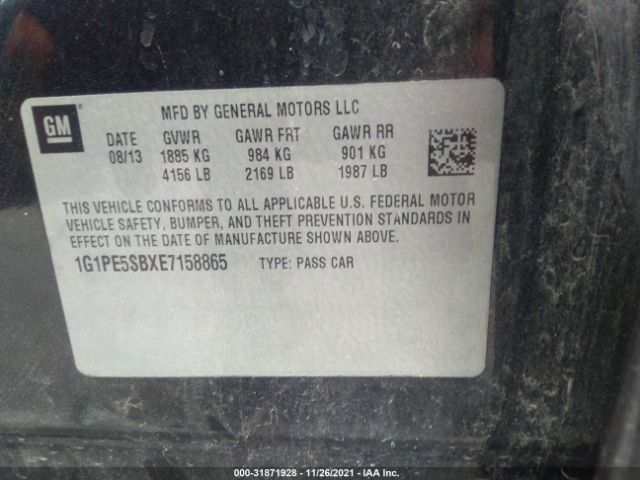 Photo 8 VIN: 1G1PE5SBXE7158865 - CHEVROLET CRUZE 