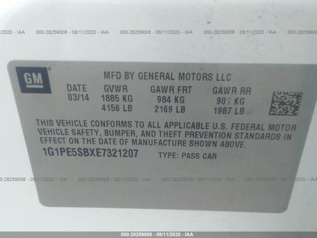 Photo 8 VIN: 1G1PE5SBXE7321207 - CHEVROLET CRUZE 