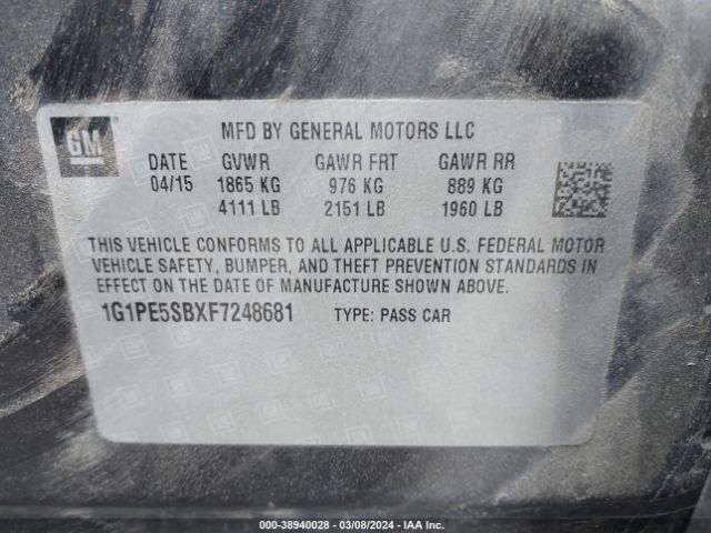 Photo 8 VIN: 1G1PE5SBXF7248681 - CHEVROLET CRUZE 