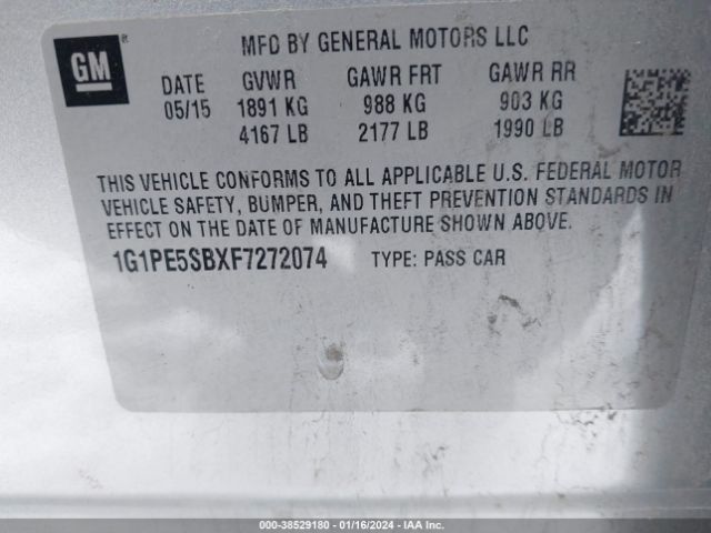 Photo 8 VIN: 1G1PE5SBXF7272074 - CHEVROLET CRUZE 