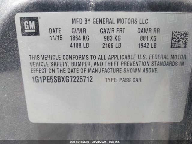 Photo 8 VIN: 1G1PE5SBXG7225712 - CHEVROLET CRUZE LIMITED 