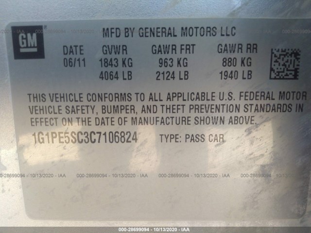 Photo 8 VIN: 1G1PE5SC3C7106824 - CHEVROLET CRUZE 