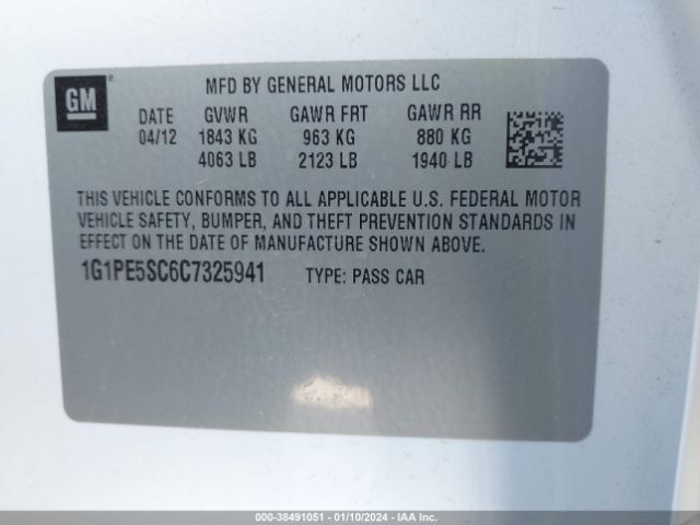 Photo 8 VIN: 1G1PE5SC6C7325941 - CHEVROLET CRUZE 