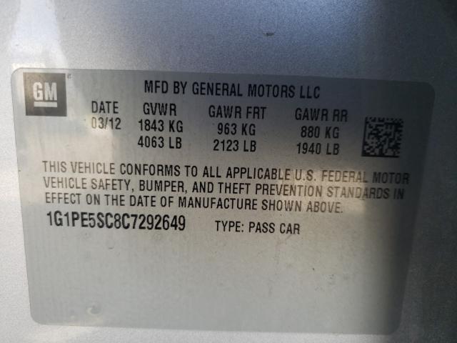 Photo 9 VIN: 1G1PE5SC8C7292649 - CHEVROLET CRUZE LT 