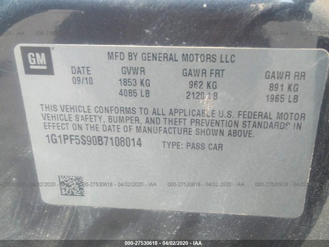 Photo 8 VIN: 1G1PF5S90B7108014 - CHEVROLET CRUZE 