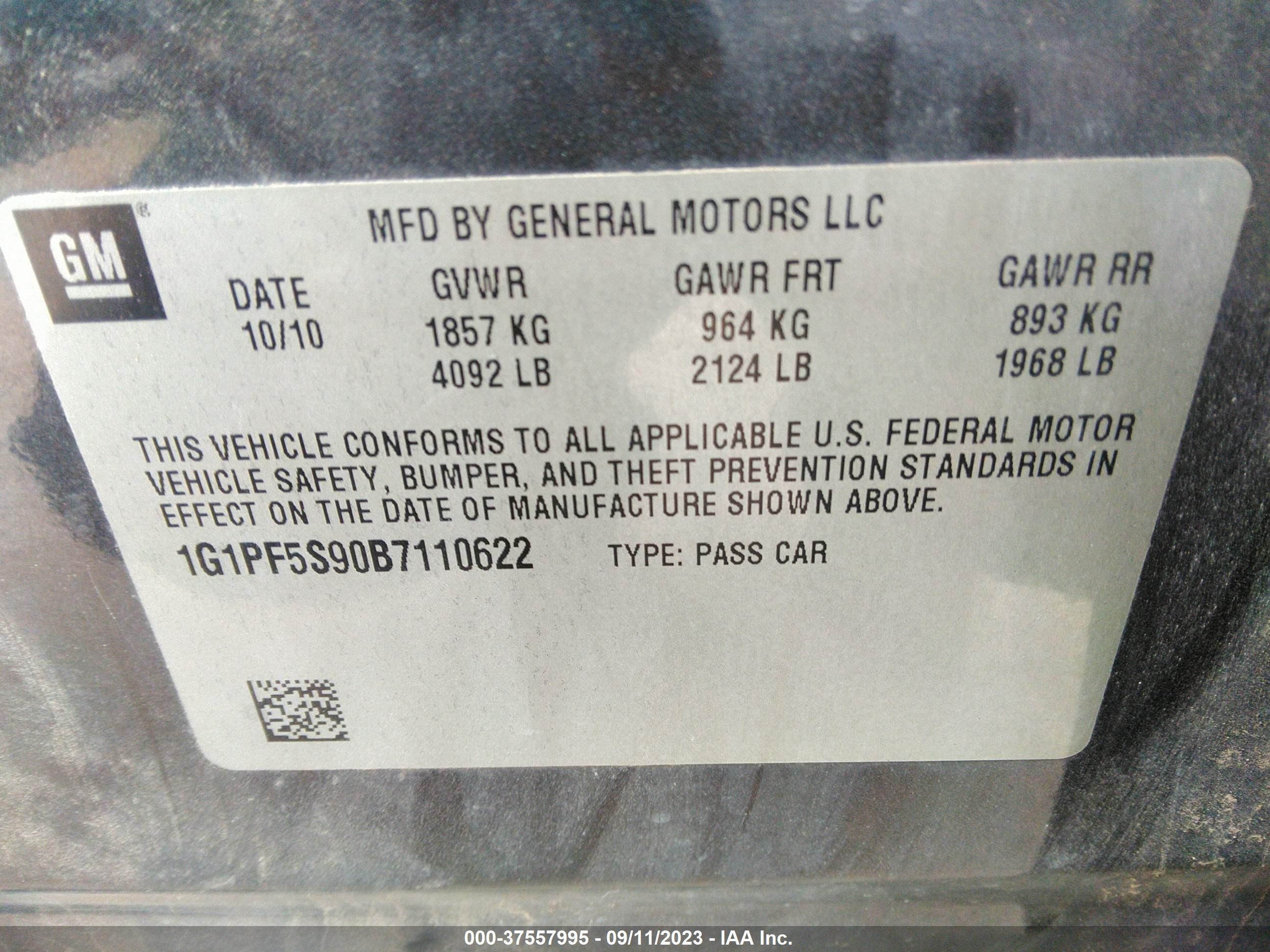 Photo 8 VIN: 1G1PF5S90B7110622 - CHEVROLET CRUZE 