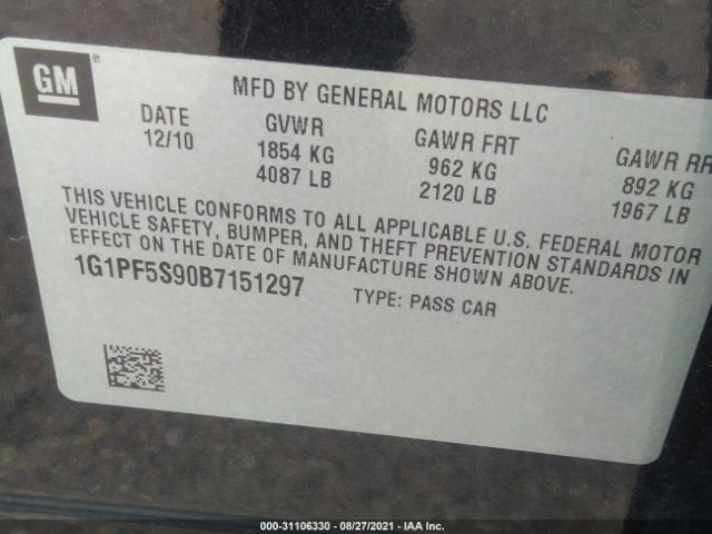 Photo 8 VIN: 1G1PF5S90B7151297 - CHEVROLET CRUZE 