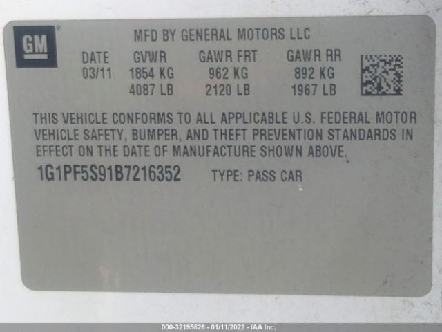 Photo 8 VIN: 1G1PF5S91B7216352 - CHEVROLET CRUZE 