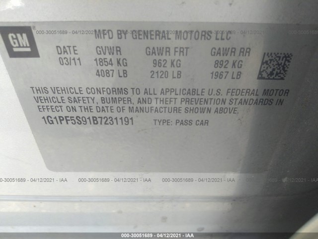 Photo 8 VIN: 1G1PF5S91B7231191 - CHEVROLET CRUZE 