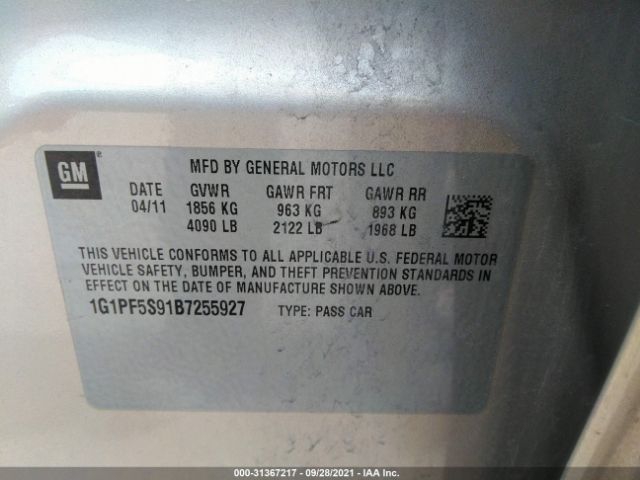 Photo 8 VIN: 1G1PF5S91B7255927 - CHEVROLET CRUZE 