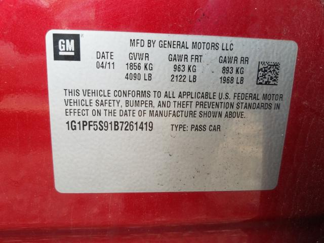 Photo 9 VIN: 1G1PF5S91B7261419 - CHEVROLET CRUZE LT 