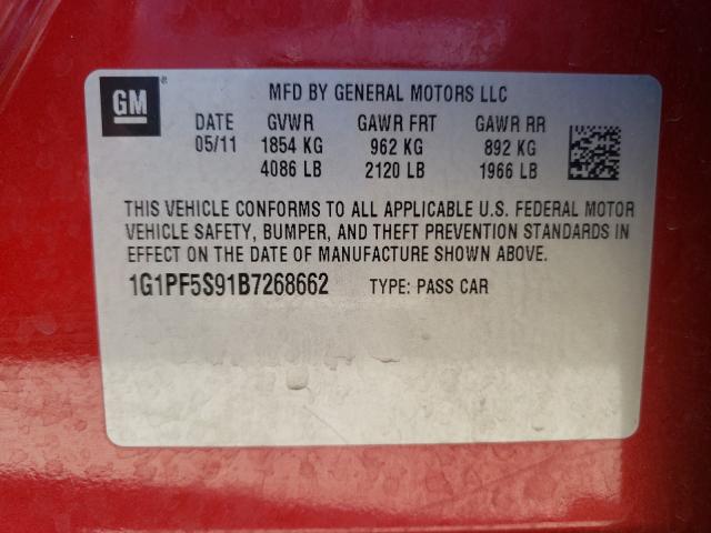 Photo 9 VIN: 1G1PF5S91B7268662 - CHEVROLET CRUZE LT 