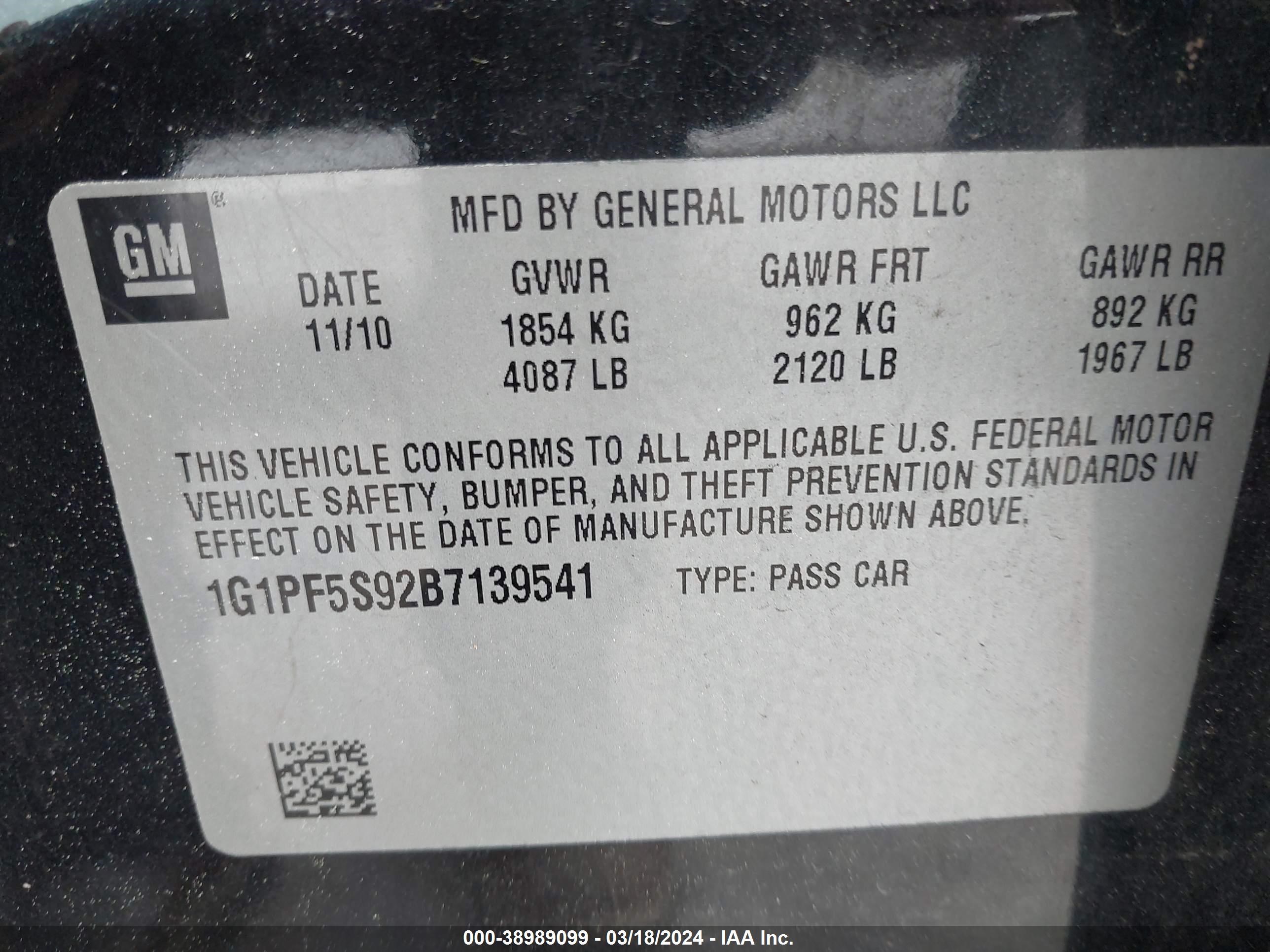 Photo 8 VIN: 1G1PF5S92B7139541 - CHEVROLET CRUZE 