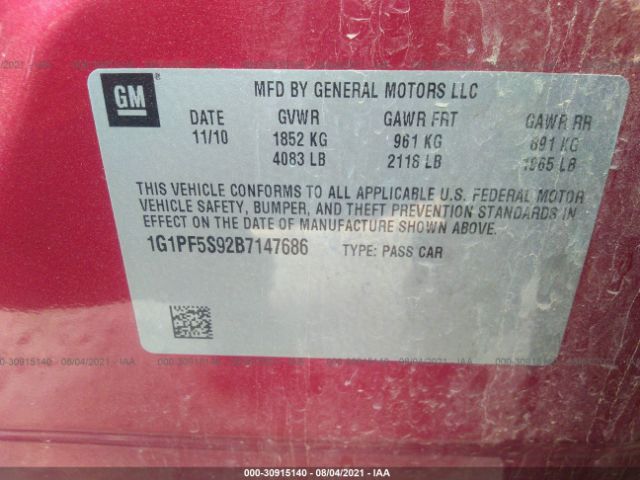 Photo 8 VIN: 1G1PF5S92B7147686 - CHEVROLET CRUZE 