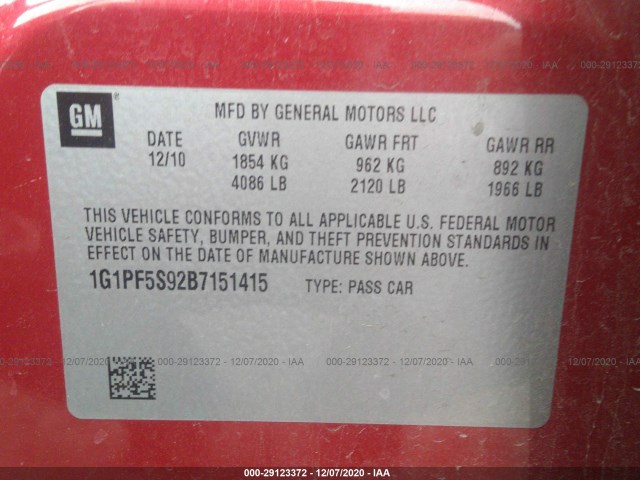 Photo 8 VIN: 1G1PF5S92B7151415 - CHEVROLET CRUZE 