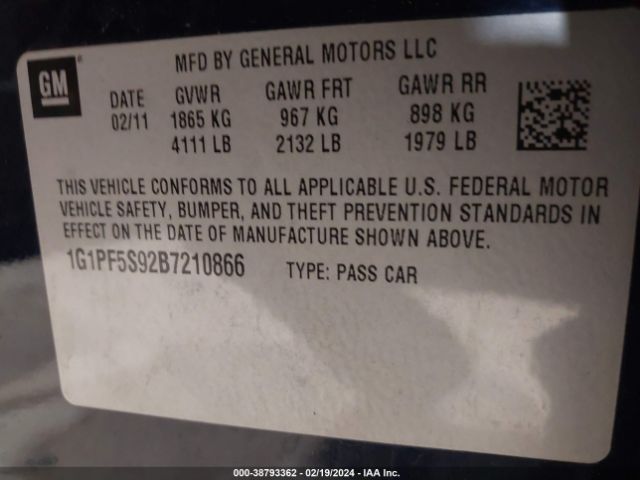 Photo 8 VIN: 1G1PF5S92B7210866 - CHEVROLET CRUZE 