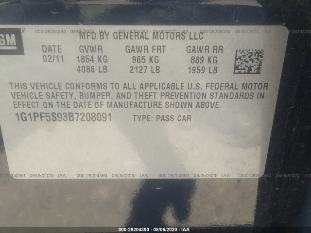 Photo 8 VIN: 1G1PF5S93B7208091 - CHEVROLET CRUZE 