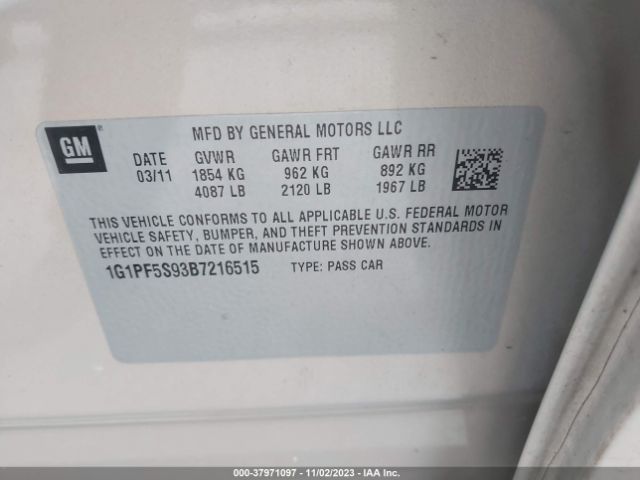 Photo 8 VIN: 1G1PF5S93B7216515 - CHEVROLET CRUZE 