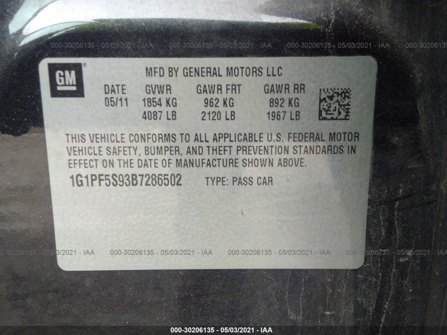 Photo 8 VIN: 1G1PF5S93B7286502 - CHEVROLET CRUZE 