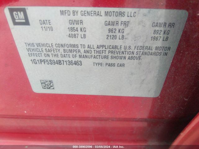 Photo 8 VIN: 1G1PF5S94B7136463 - CHEVROLET CRUZE 