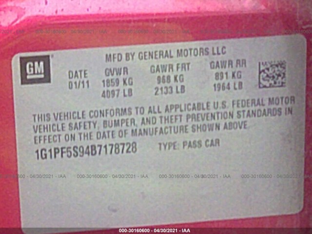 Photo 8 VIN: 1G1PF5S94B7178728 - CHEVROLET CRUZE 