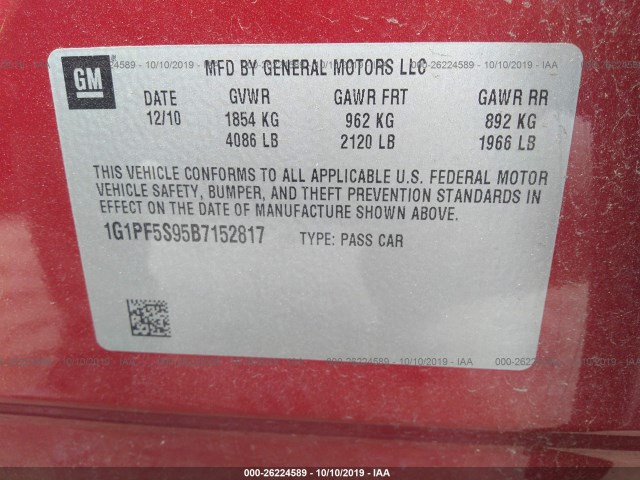 Photo 8 VIN: 1G1PF5S95B7152817 - CHEVROLET CRUZE 