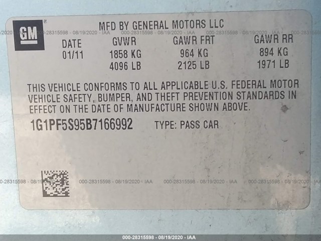 Photo 8 VIN: 1G1PF5S95B7166992 - CHEVROLET CRUZE 