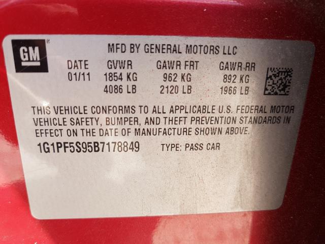 Photo 9 VIN: 1G1PF5S95B7178849 - CHEVROLET CRUZE LT 