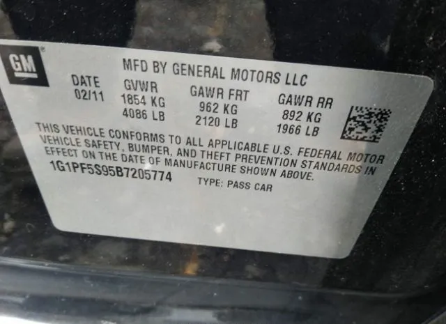 Photo 8 VIN: 1G1PF5S95B7205774 - CHEVROLET CRUZE 